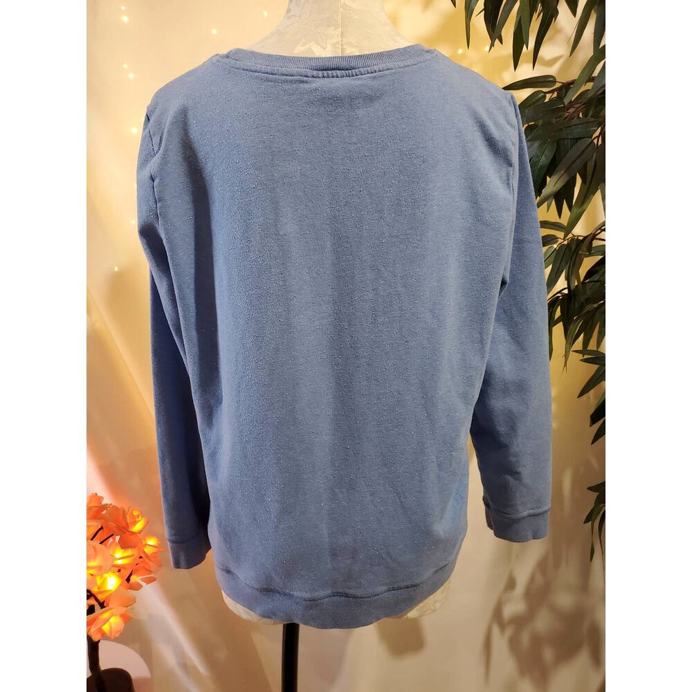 Talbots Women's L Nautical Anchor Confetti Speckled Crew Neck Blue Sweatshirt - Picture 4 of 10